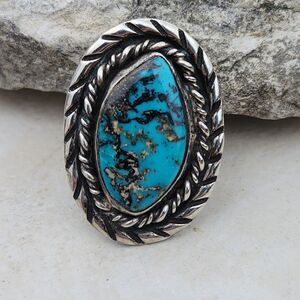 Vintage 70s 80s Navajo handmade Morenci Turquoise Ring Sz 10.25